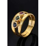 GG 960 Ring mit doppelter Schiene und Saphir, Rubin, Smaragd in schlichter Fassung, MZ: SB, 4,3g,