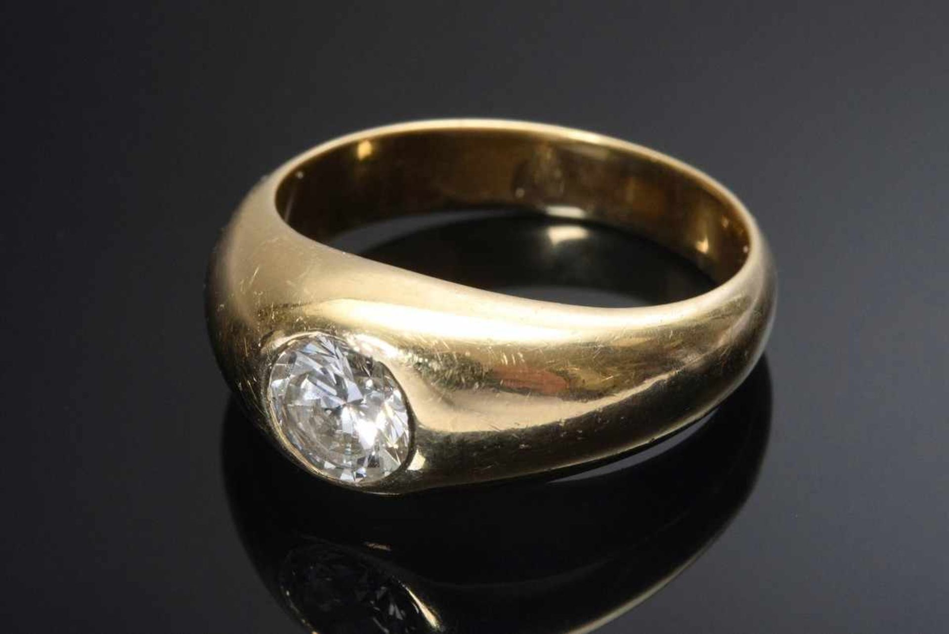 Klassischer GG Bandring 585 mit Brillant (ca. 0.96ct/VSI/W), 11,2, Gr. 61Classic GG band ring 585 - Bild 2 aus 2