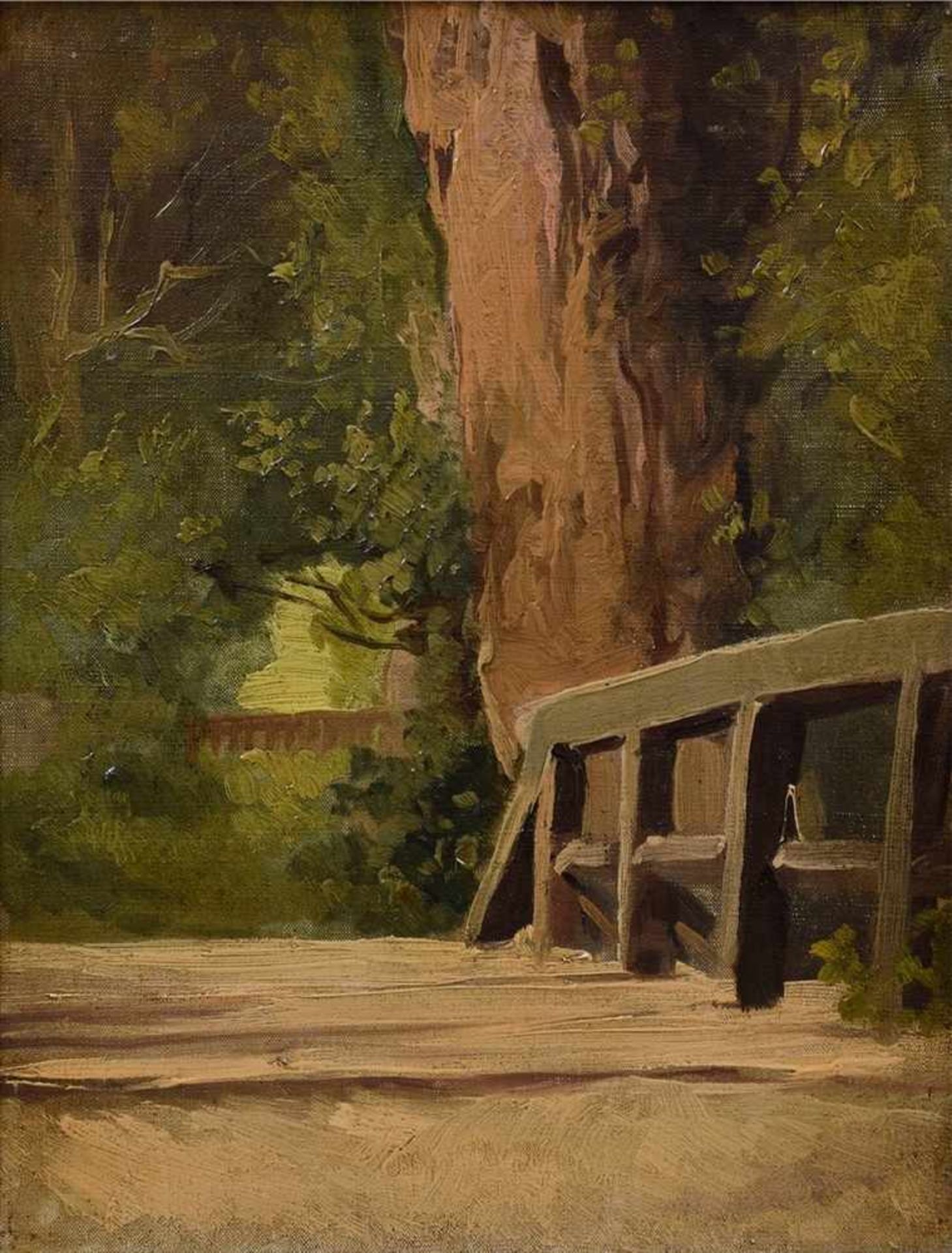 Landschaftsmaler des 19.Jh. "Brücke und Bäume", Öl/Leinwand, 35x27cm (m.R. 42x34cm)19th century
