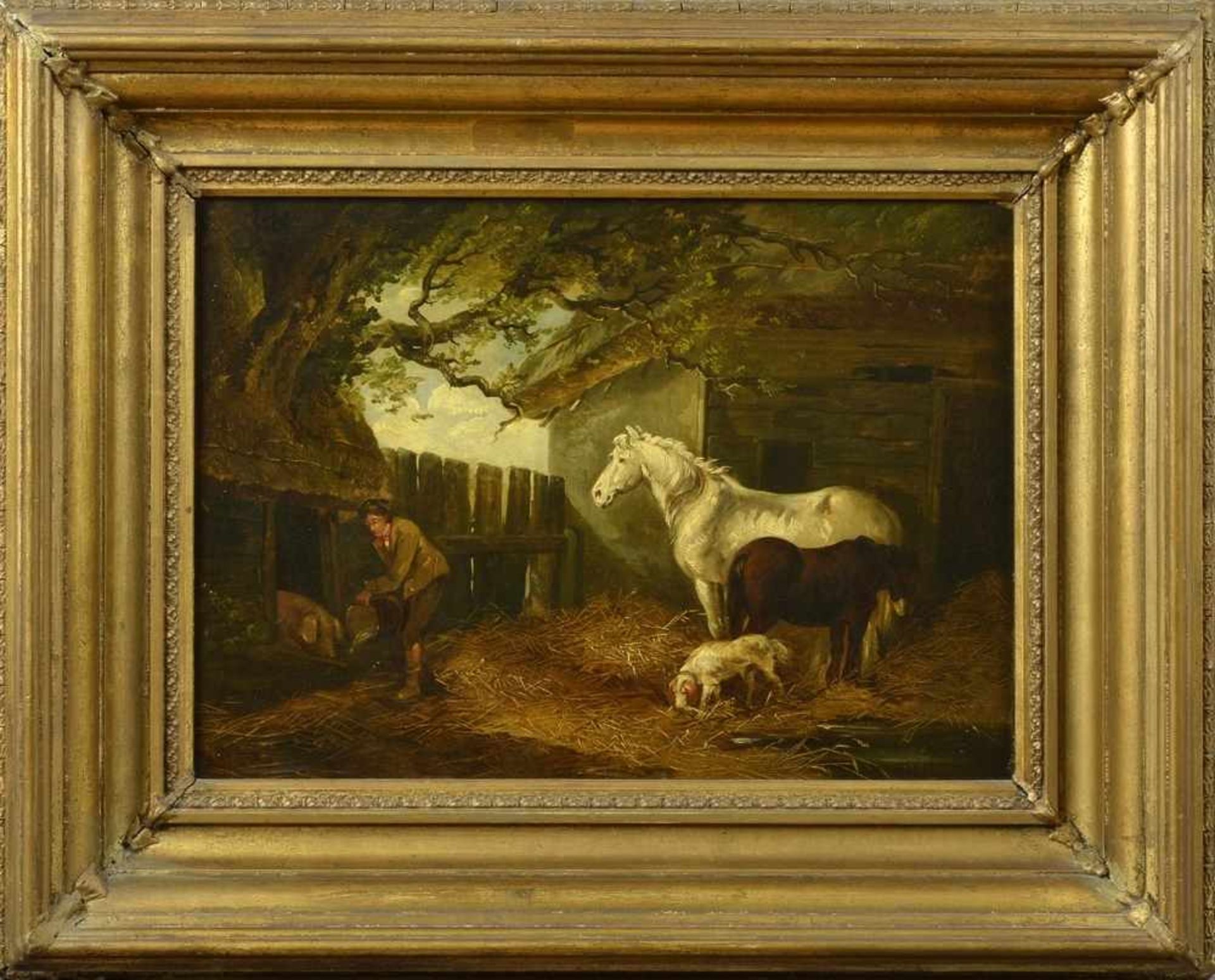 Morland, George (1763-1804) "Ländliches Idyll mit Pferden, Hund und Junge" 1789, Öl/Leinwand, u.l. - Image 2 of 5
