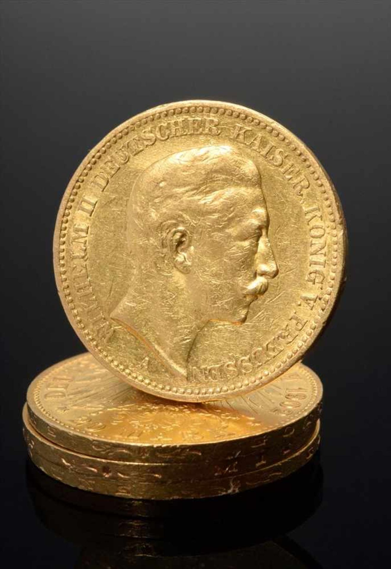 4 GG 900 Münzen: "Kaiser Wilhelm II" 20 Mark, Deutsches Reich, 1889/1890/1902/1906, 31,84g4 YG 900