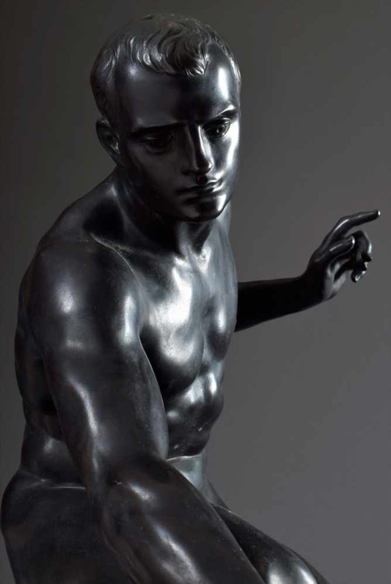 Morin, Georges (1875-1950) "Archimedes", Bronze, H. 43cm, Granit Sockel loseMorin, Georges (1875- - Bild 5 aus 7