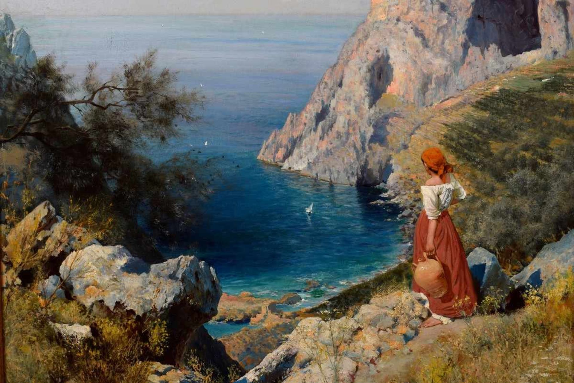 Schreiber, Paul "Mädchen auf Capri", um 1890, Öl/Leinwand, u.r. sign., 112x65cm (m.R. 122x76cm), u. - Bild 5 aus 5