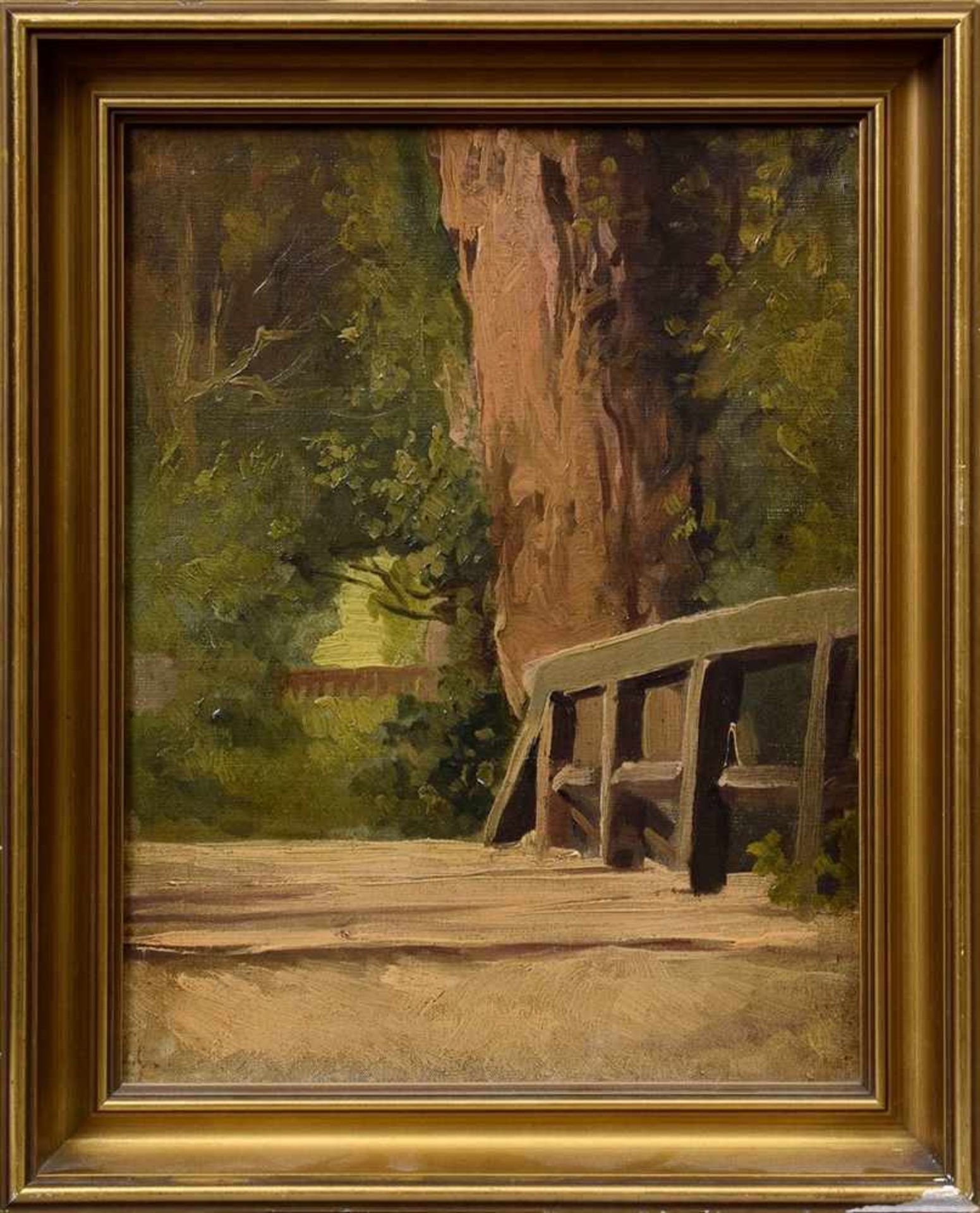 Landschaftsmaler des 19.Jh. "Brücke und Bäume", Öl/Leinwand, 35x27cm (m.R. 42x34cm)19th century - Bild 2 aus 4