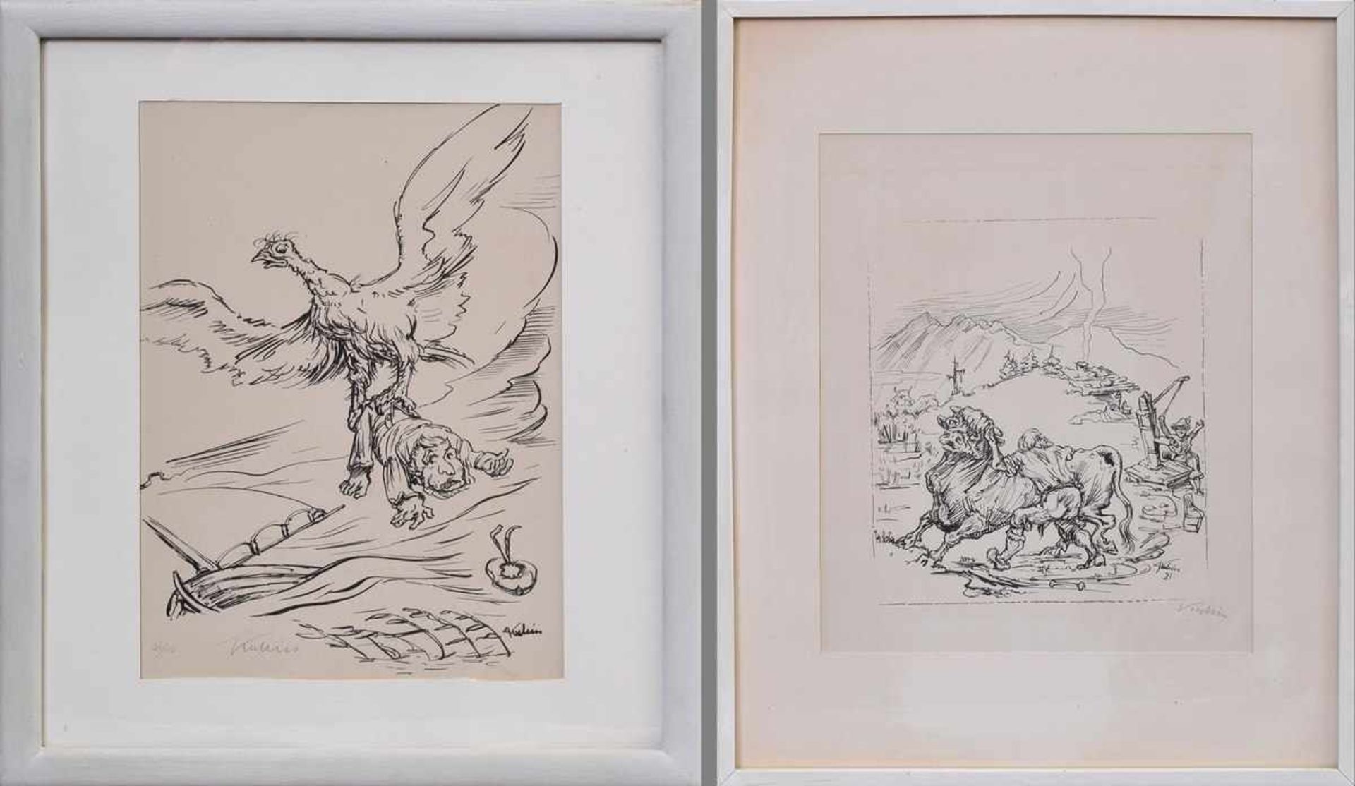 2 Diverse Kubin, Alfred (1877-1959) „Stier auf der Alm“ 1921 und „Entführung (Geier mit Matrosen)“ - Image 2 of 6