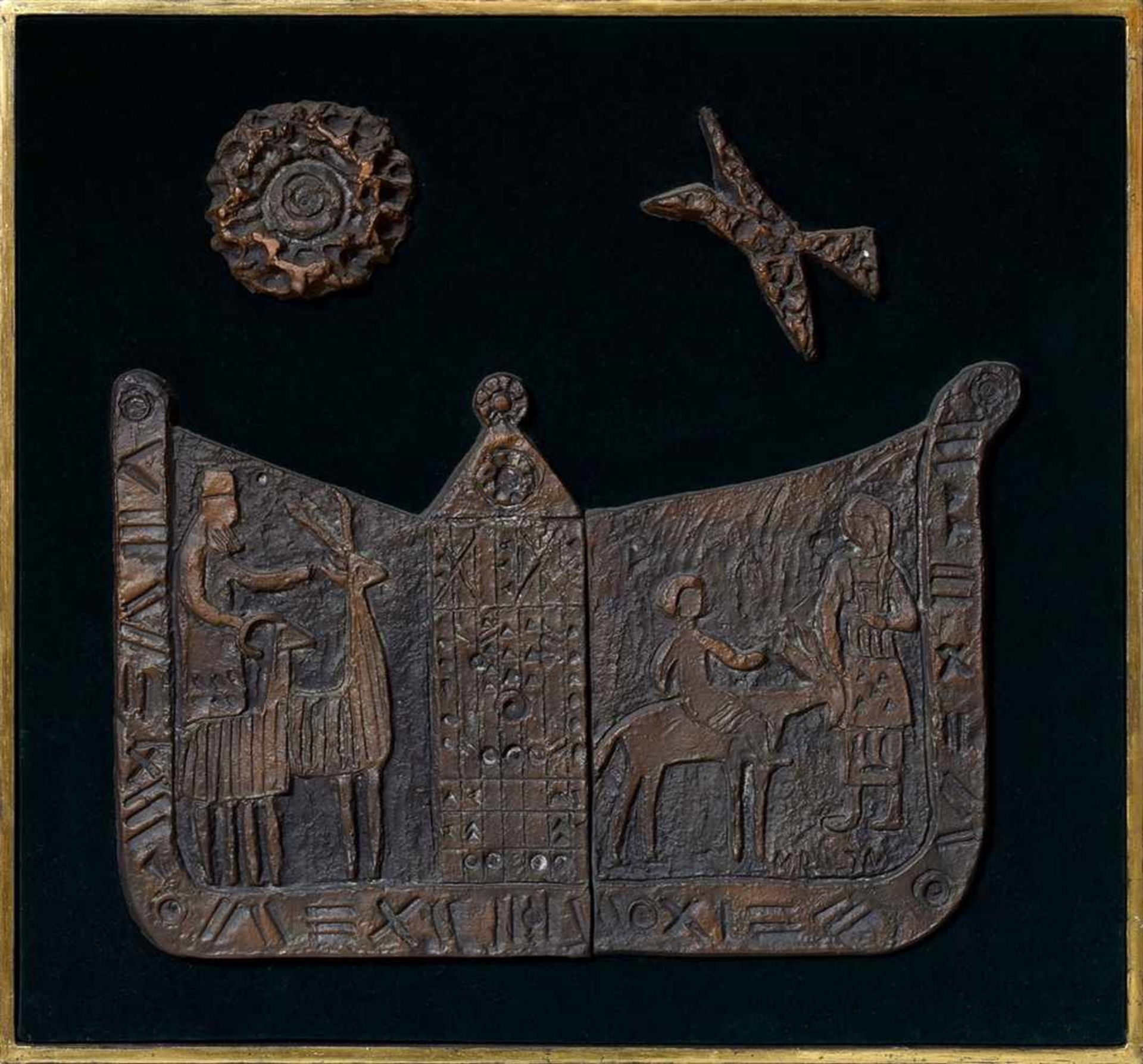 Relief "Biblische Szene", Bronze, sign, verso bez. "Mary Riebenfeld / Old City of Jaffa", Israel 20.