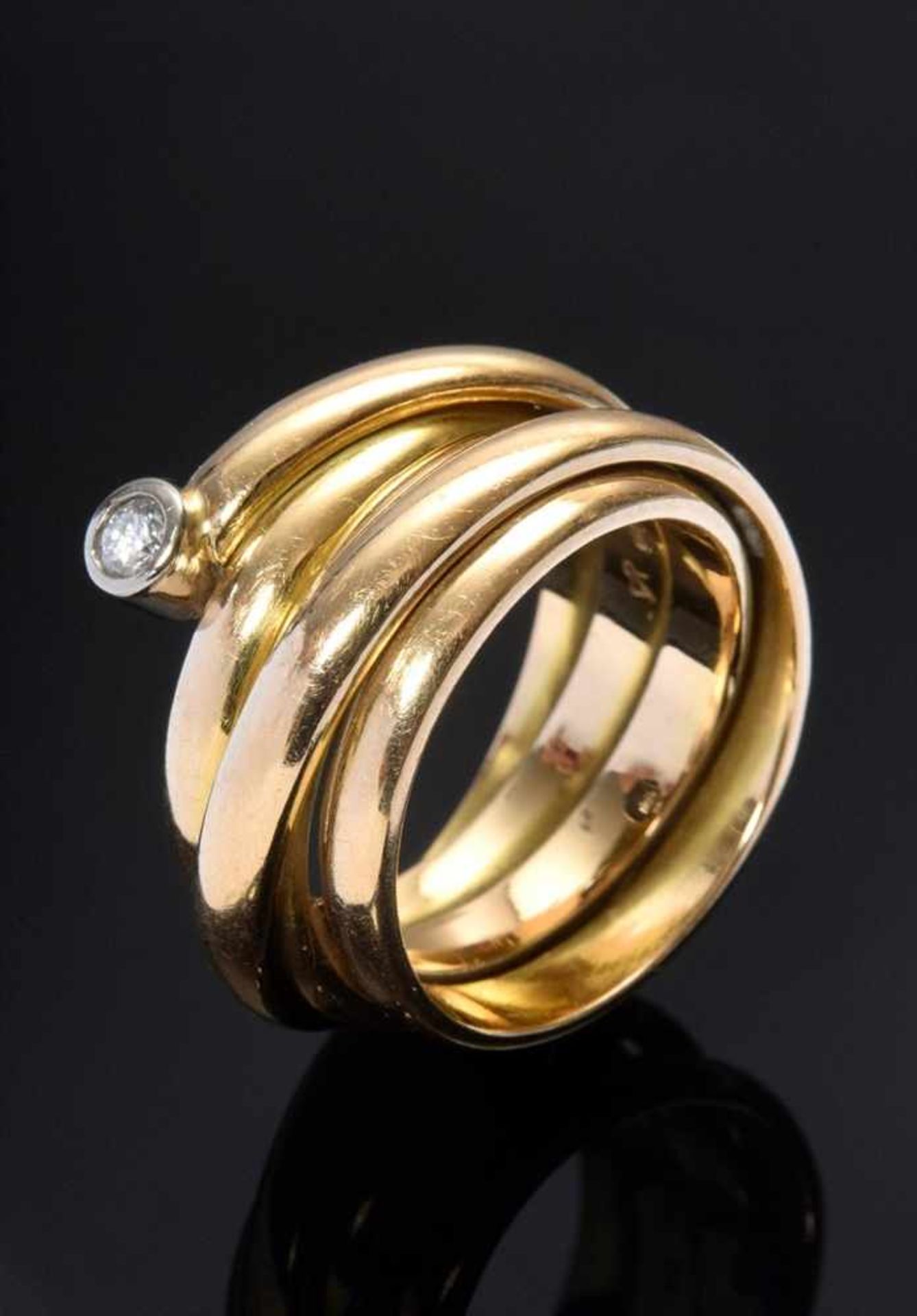 Gewickelter GG 750 Ring mit Brillant in WG Fassung (ca. 0.08ct/VSI/W), 17,9g, Gr. 56Wrapped GG 750