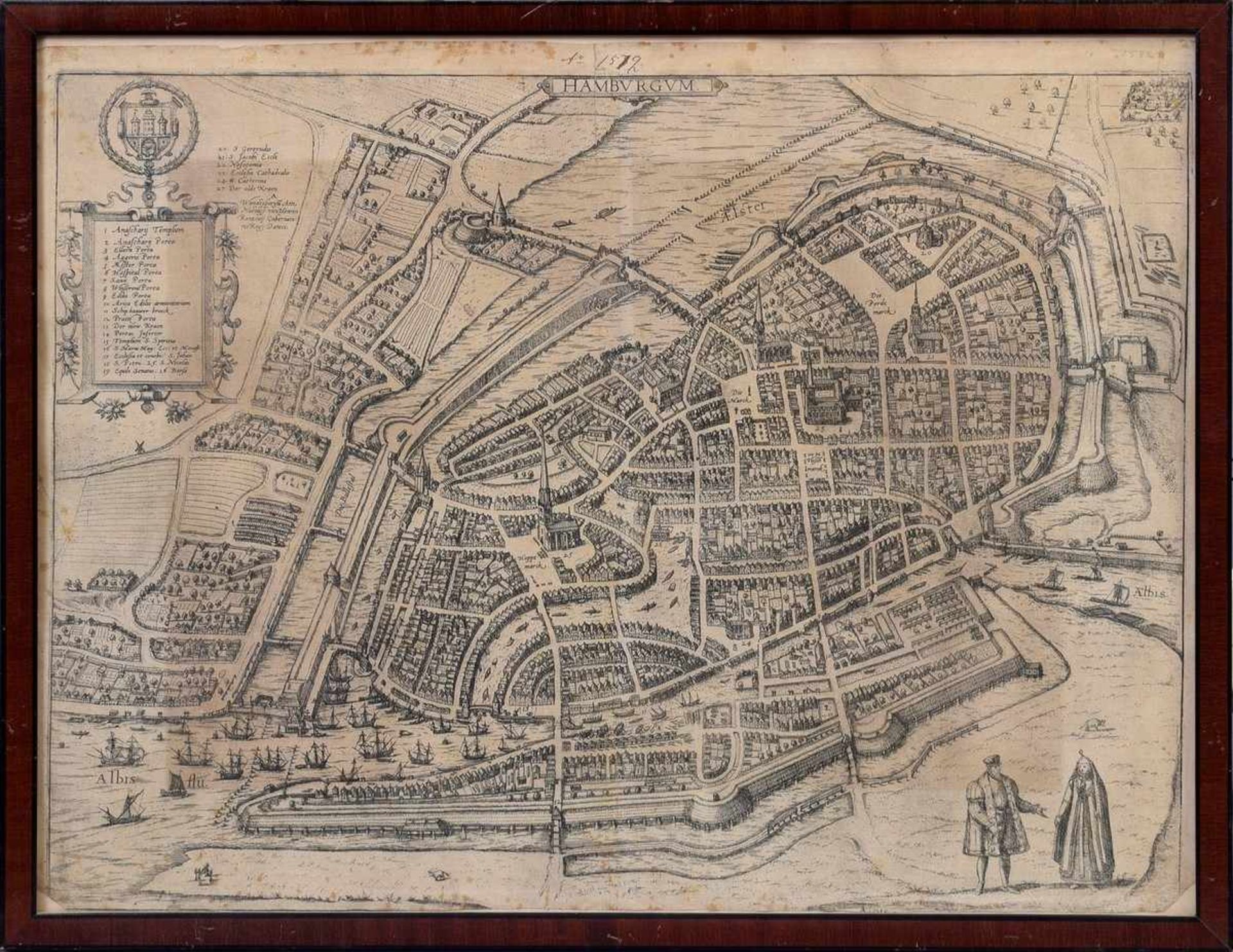 „Prospekt von Hamburg (Hamburgum)“, Kupferstich aus Braun & Hogenberg (Köln 1588), 17.Jh., - Image 2 of 2