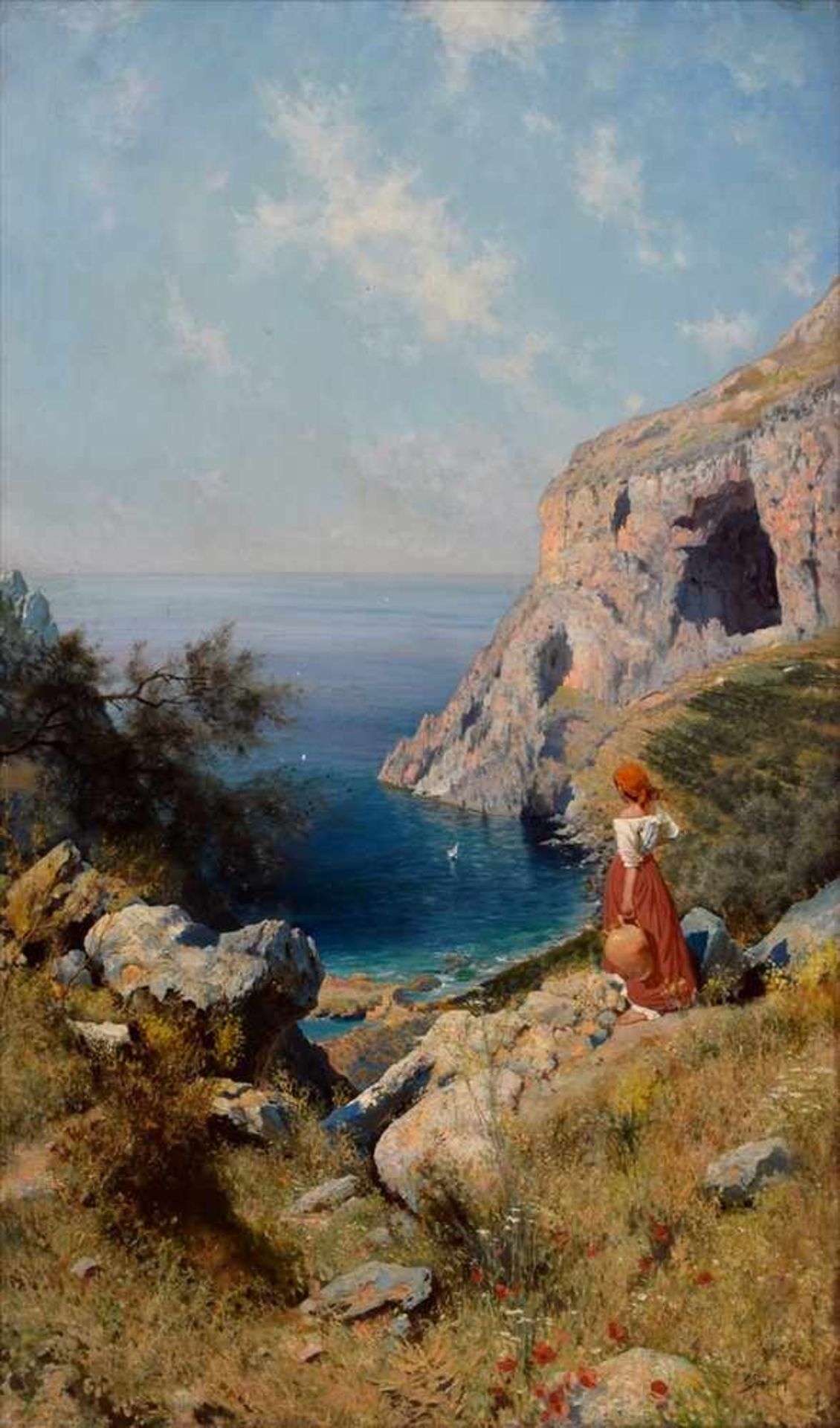 Schreiber, Paul "Mädchen auf Capri", um 1890, Öl/Leinwand, u.r. sign., 112x65cm (m.R. 122x76cm), u.