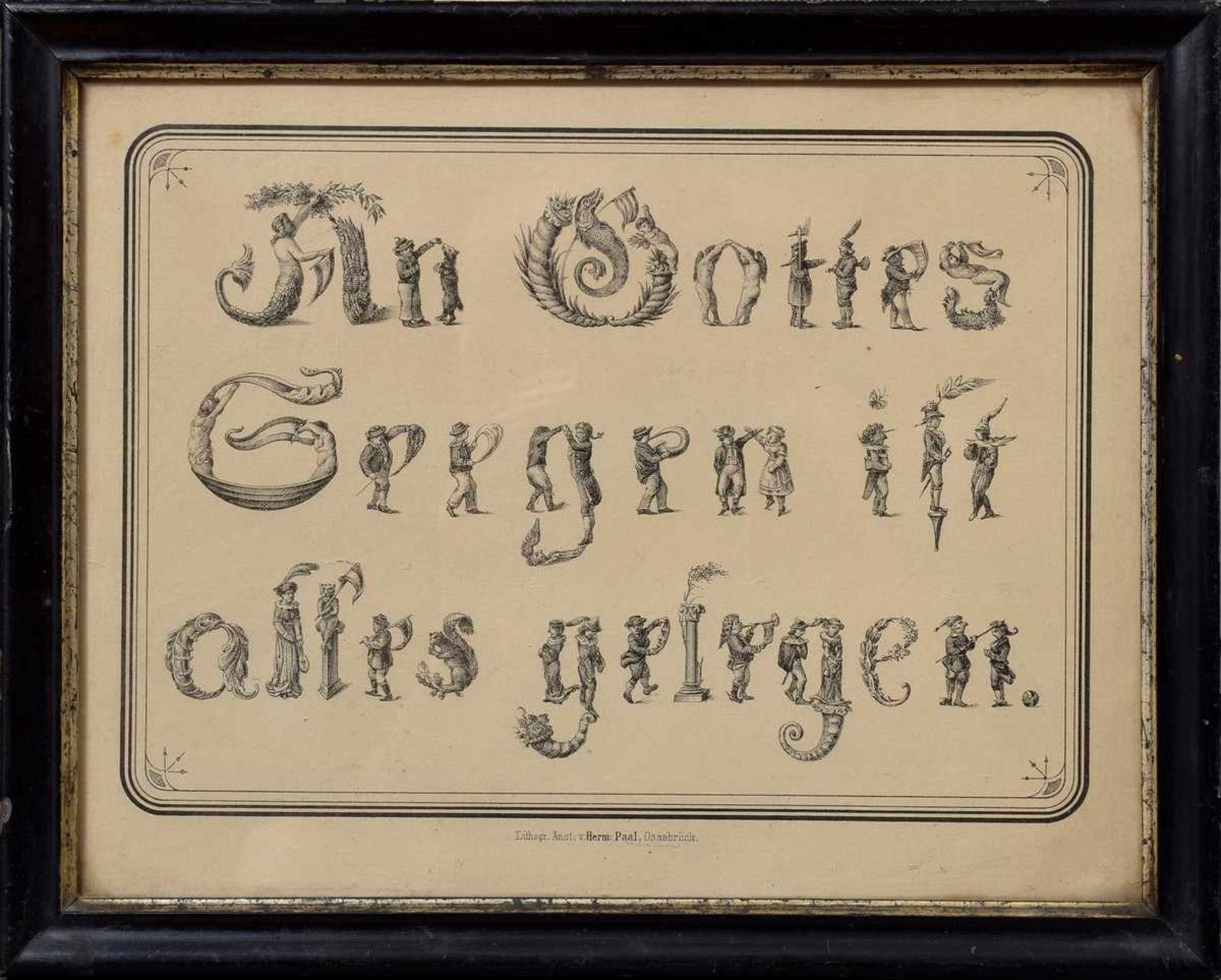 Lithographie "An Gottes Segen ist alles gelegen", Herm. Paal, Osnabrück, 21,5x28,5cm (m.R. 26x32,