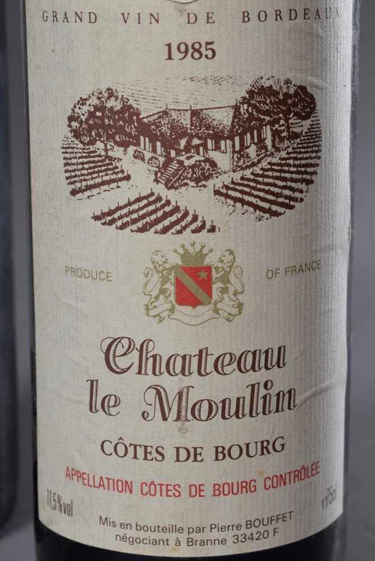 2 Diverse Flaschen Rotwein: Flasche "Cortes le Moulin, Côtes des Bourg", 1985, 1 Flasche "Chateau - Image 2 of 4