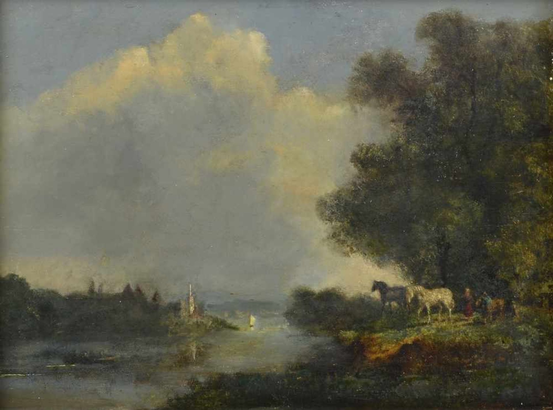 Unsigniert "Flusslandschaft mit Pferden", 18.Jh., Öl/Holz, verso bez. "Jan Brijdel" (Jan Breydel ca.