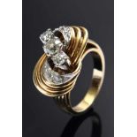 GG/WG 585 Knotenring mit 9 Altschliffdiamanten (zus. ca. 0.70ct/SI-P/TCR), um 1950, 8,4g, Gr. 51GG/