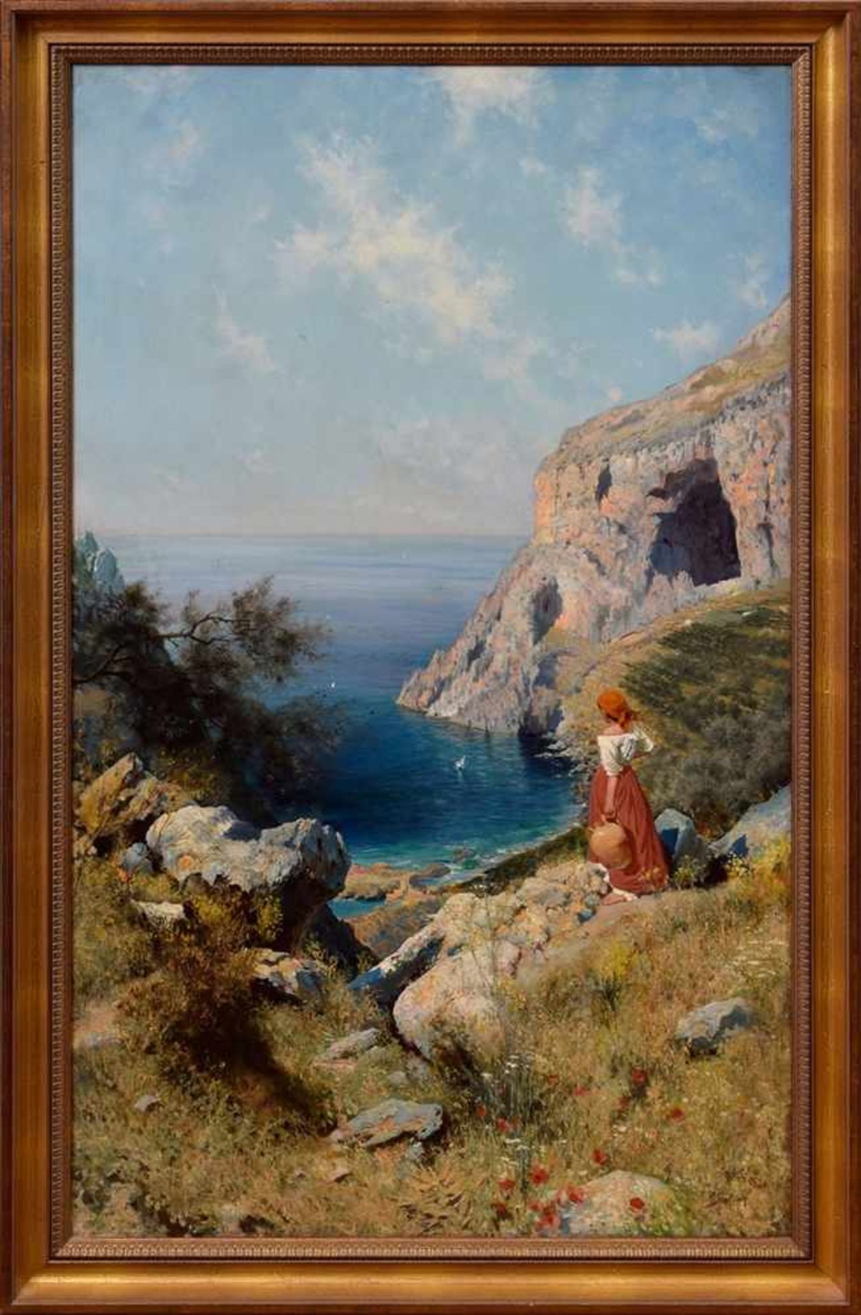 Schreiber, Paul "Mädchen auf Capri", um 1890, Öl/Leinwand, u.r. sign., 112x65cm (m.R. 122x76cm), u. - Bild 2 aus 5