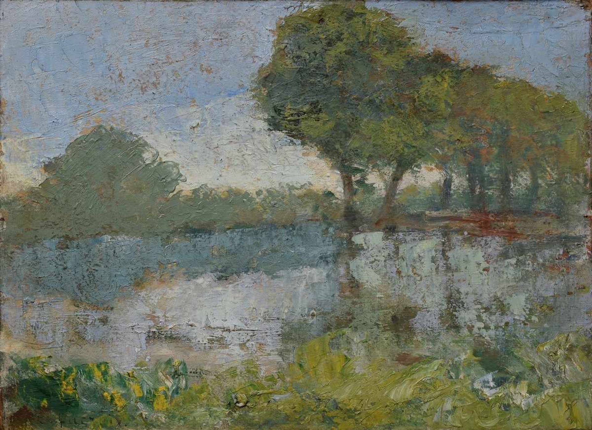 Lacroix, Clemence (1849-1925) zugeschrieben "Flusslandschaft", Öl/Pappe, u.l. schwer leserlich