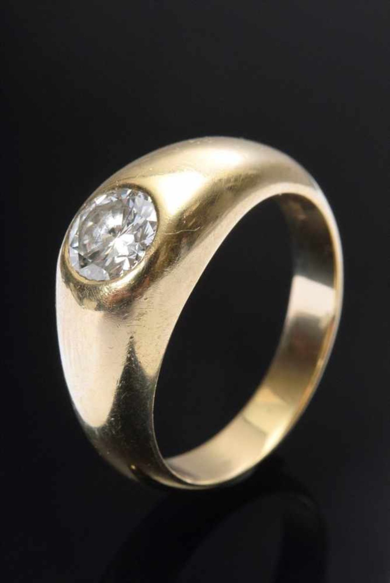 Klassischer GG Bandring 585 mit Brillant (ca. 0.96ct/VSI/W), 11,2, Gr. 61Classic GG band ring 585