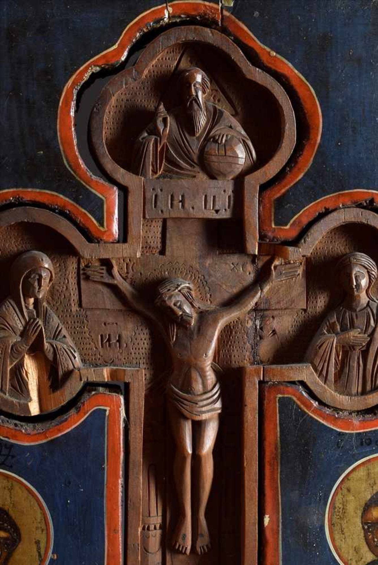 Russische Wende Ikone mit herausnehmbarem Buchsbaumholz Kreuz beidseitig verehrbar für Marien- und - Image 4 of 6