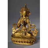 Tibetische Bronze "Der Adi(Ur)-Buddha Vajrasattva im Lotossitz mit Krone, Vajra und Ghanta“,