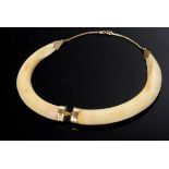 Handgefertigtes GG 585 Collier aus Tierzähnen, vermutlich Warzenschweinhauer, L 59,7g,