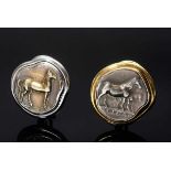 Paar WG/GG 750 Ohrclips in massiver handgefertigter Ausführung mit antiken griechischen Silber/