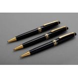 3 Montblanc "Meisterstück" Kugelschreiber, schwarz mit vergoldeter Metallmontierung, 1x Nr. GC