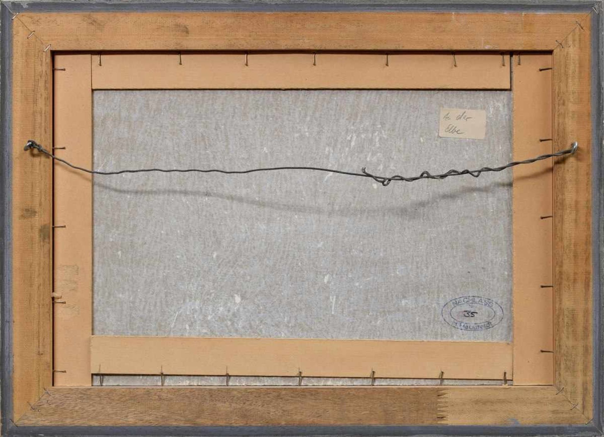 Hausfeldt, Hans (1902-1977) „Elbstrand“, Öl/Platte, u.r. sign., auf der Rückseite Nachlass Stempel - Bild 4 aus 5