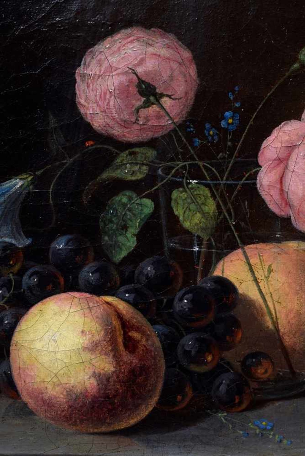 Dänischer Maler des 19.Jh. „Obst und Blumen“ 1881, Öl/Leinwand, u.r. monogr. "HR" (?)/dat., - Bild 3 aus 7