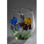 Vase aus farblosem Glas mit farbiger Emaille Bemalung in Jugendstil Art "Iris", H. 16,5cmVase made