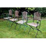 4 Gartenklappstühle, Eisen/Holz, H. 47/94,5 cm4 Garden chairs, iron/wood, h. 47/94,5 cm- - -16.