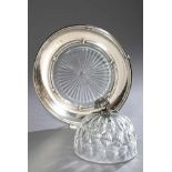 Österreichische Kristall Käseglocke auf Unterteller mit Silber 13 Lot Montierung und plastischer