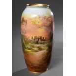 Royal Doulton Porzellan Vase mit Weichmalerei Ansicht „Kenilworth Castle“, farbig bemalt, sign. "