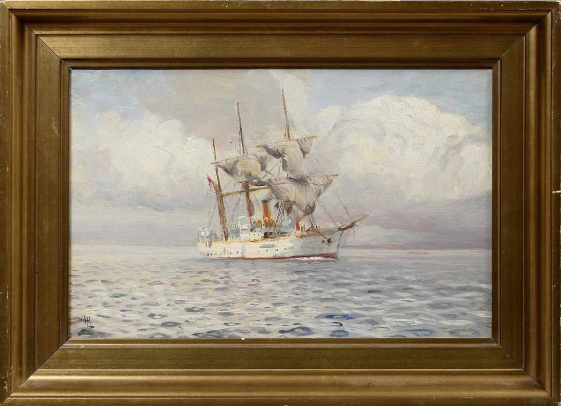 Lübbers, Holger (1850-1931) "Steam sailing boat Ingolf", oil/canvas, l. monogr., verso glue, - Bild 2 aus 4