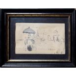 Boudin, Eugene (1824-1898) „Bretonin am Strand“, Federskizze, u.r. sign., 7,5x11,5cm (m.R. 13,