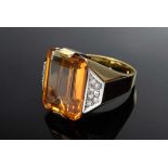 Eleganter GG 750 Ring mit braunen Citrin im Treppenschliff (ca. 11.5ct) und Achtkantdiamanten (