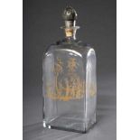 Eckige Rokoko Flasche mit Goldmalerei "Cavalier und Dame", filigraner Silber Stopfen, H. 29cm,