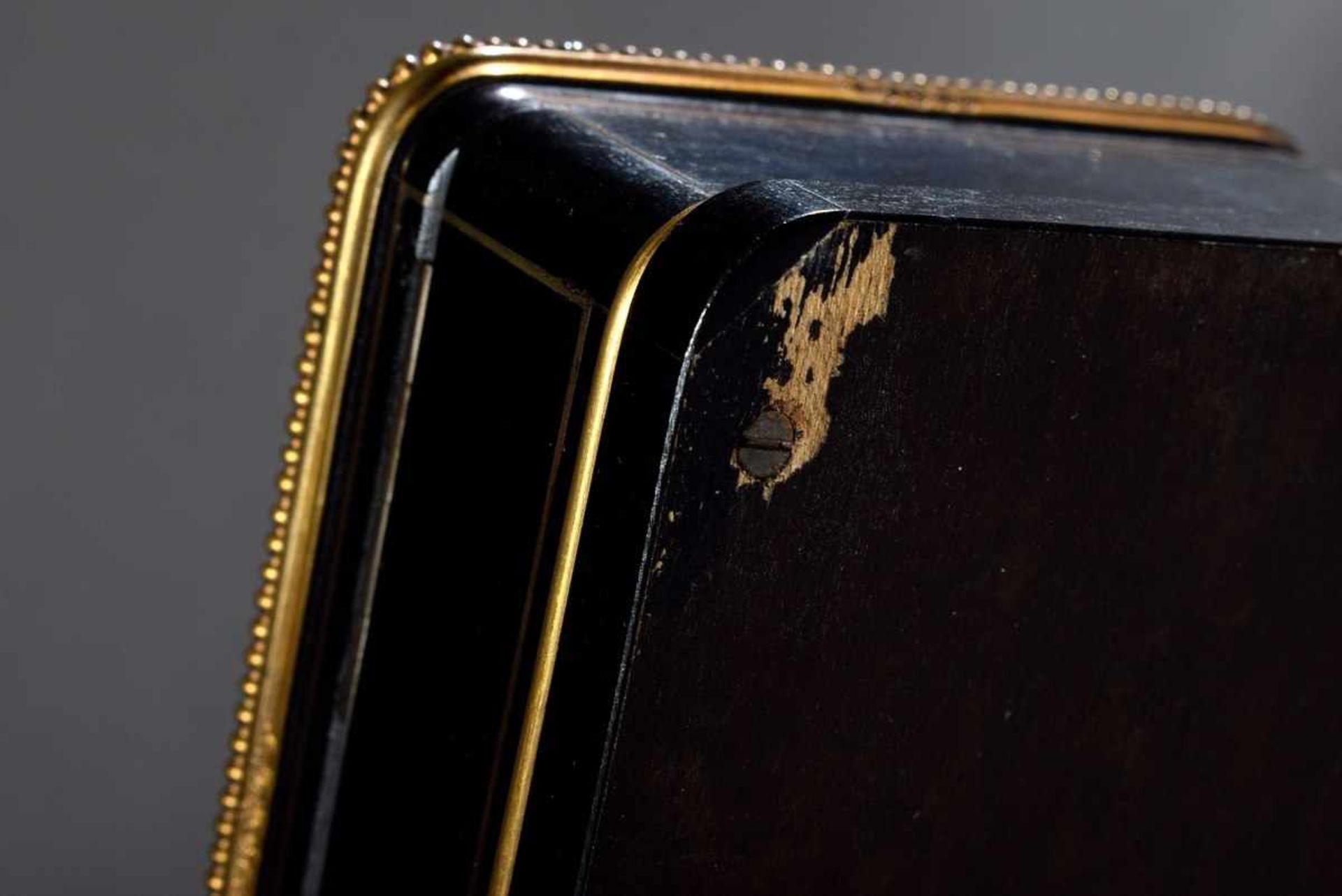 Französischer Nähnecessaire Kasten mit 5teiligem Gold Interieur, ebonisiertes Holz mit - Image 5 of 5