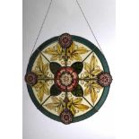 Runde Bleiverglasung mit floralem Dekor, um 1880, Ø 50cmRound lead glazing with floral decor, around