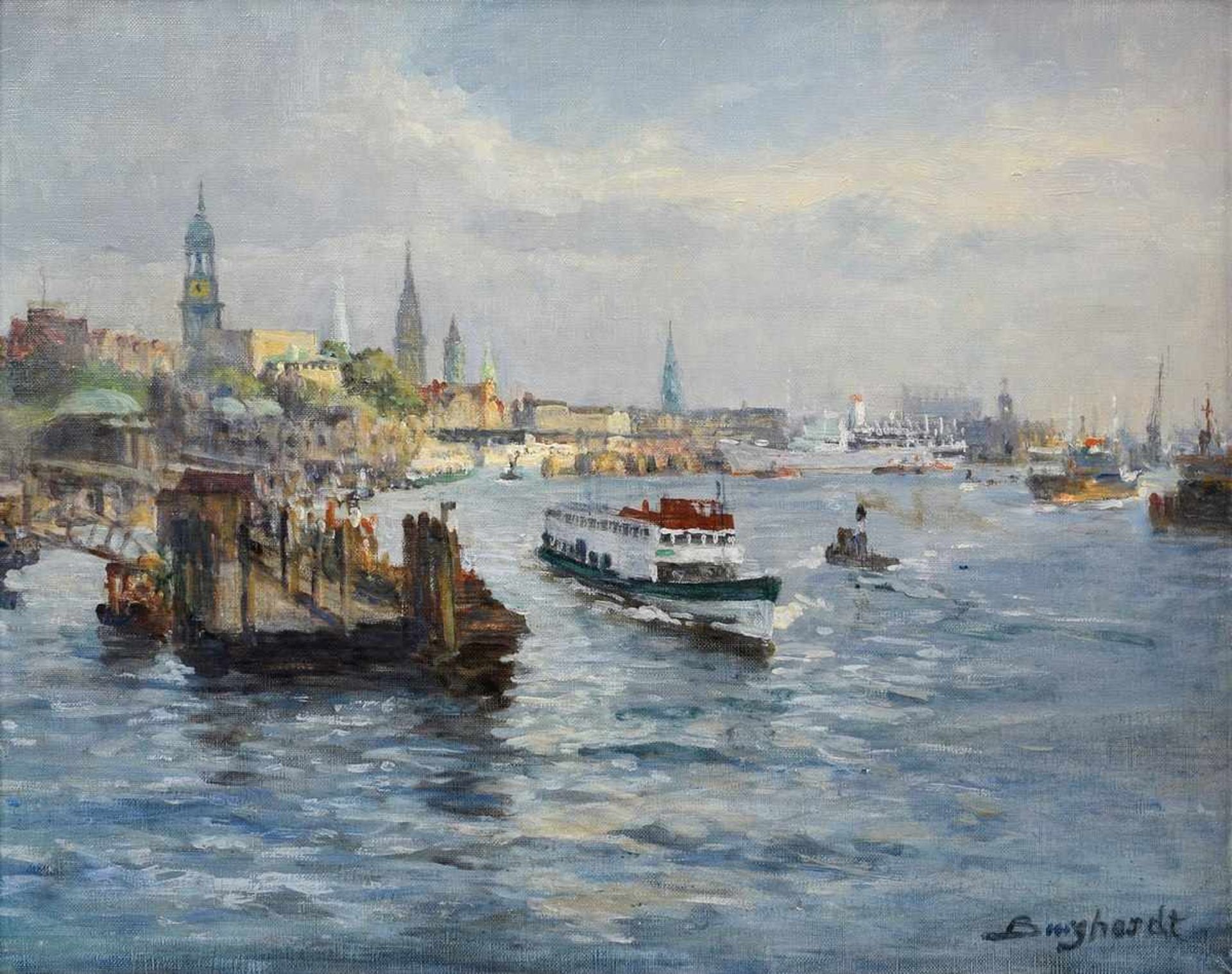 Burghardt, Paul Gustav (1890-1970) „Hamburger Hafen“, u.r. sign., rückseitig Galeriestempel "
