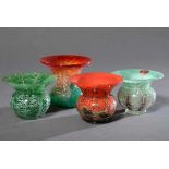 4 Diverse WMF "Ikora" Glas Vasen in verschiedenen Formen und Farben, H. 7,5-9,5cm4 Various WMF "