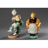 2 Diverse Keramik Figuren „Töpferfrau“ und „Papageno“, farbig glasiert, Kurt Feuerriegel/Gmundener