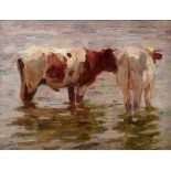 Herbst, Thomas (1848-1915) "Zwei Kühe im Wasser", Öl/Malpappe, u.l.sign., verso Nachlass Stempel