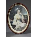 Ovale Miniatur "Sitzende Dame in antikisierendem Interieur", um 1770, Gouache/Mischtechnik, 17,