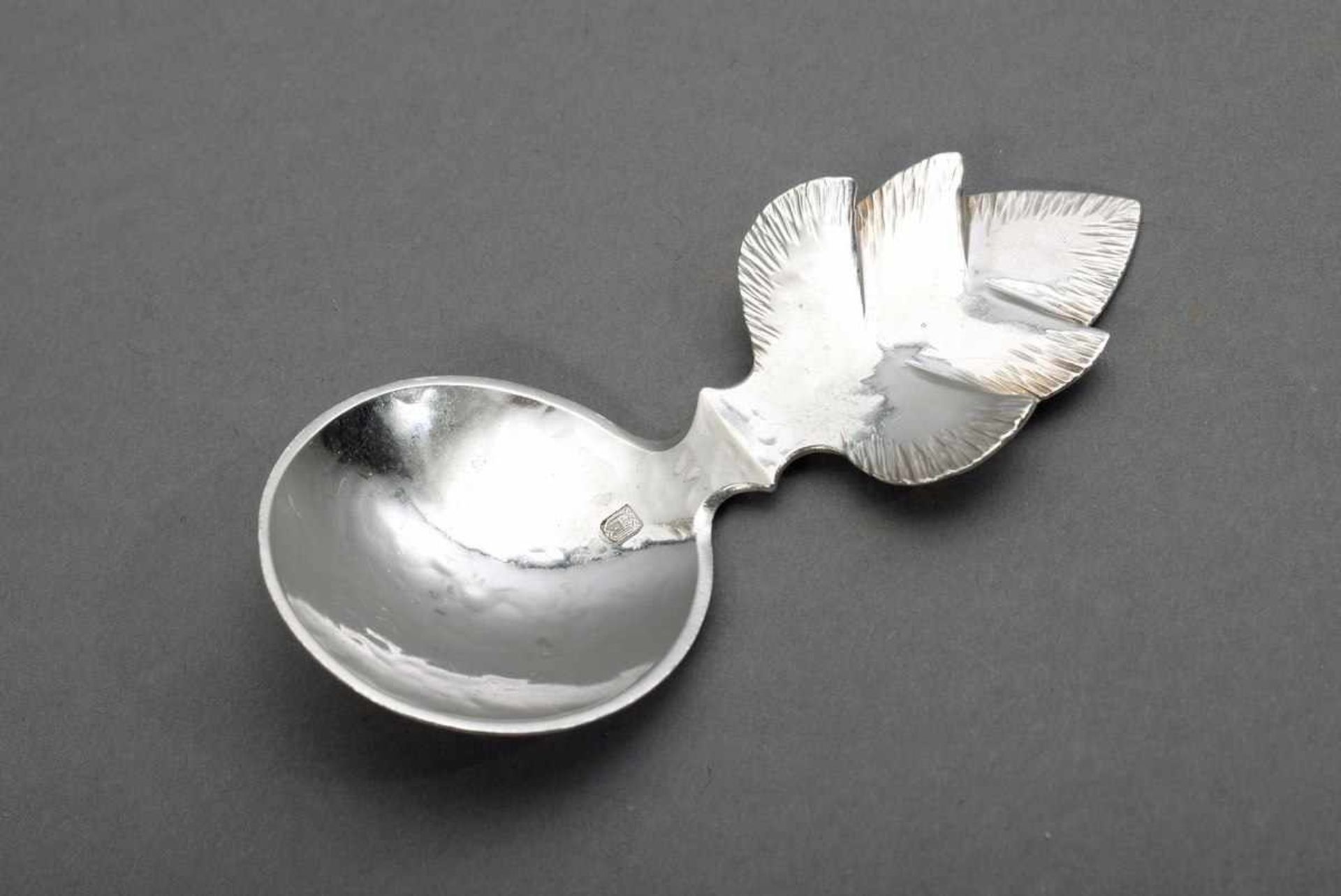 Portionslöffel für Tee mit Blattförmigem Griff, Wilm, Silber 925, 19,5g, L. 8cmPortion spoon for tea