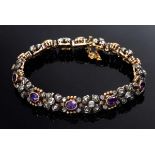 GG 750/Silber Armband mit 10 Amethysten und Diamantrosen (zus. ca. 0.50ct/SI-P1/TCR-CR), 29g, L.