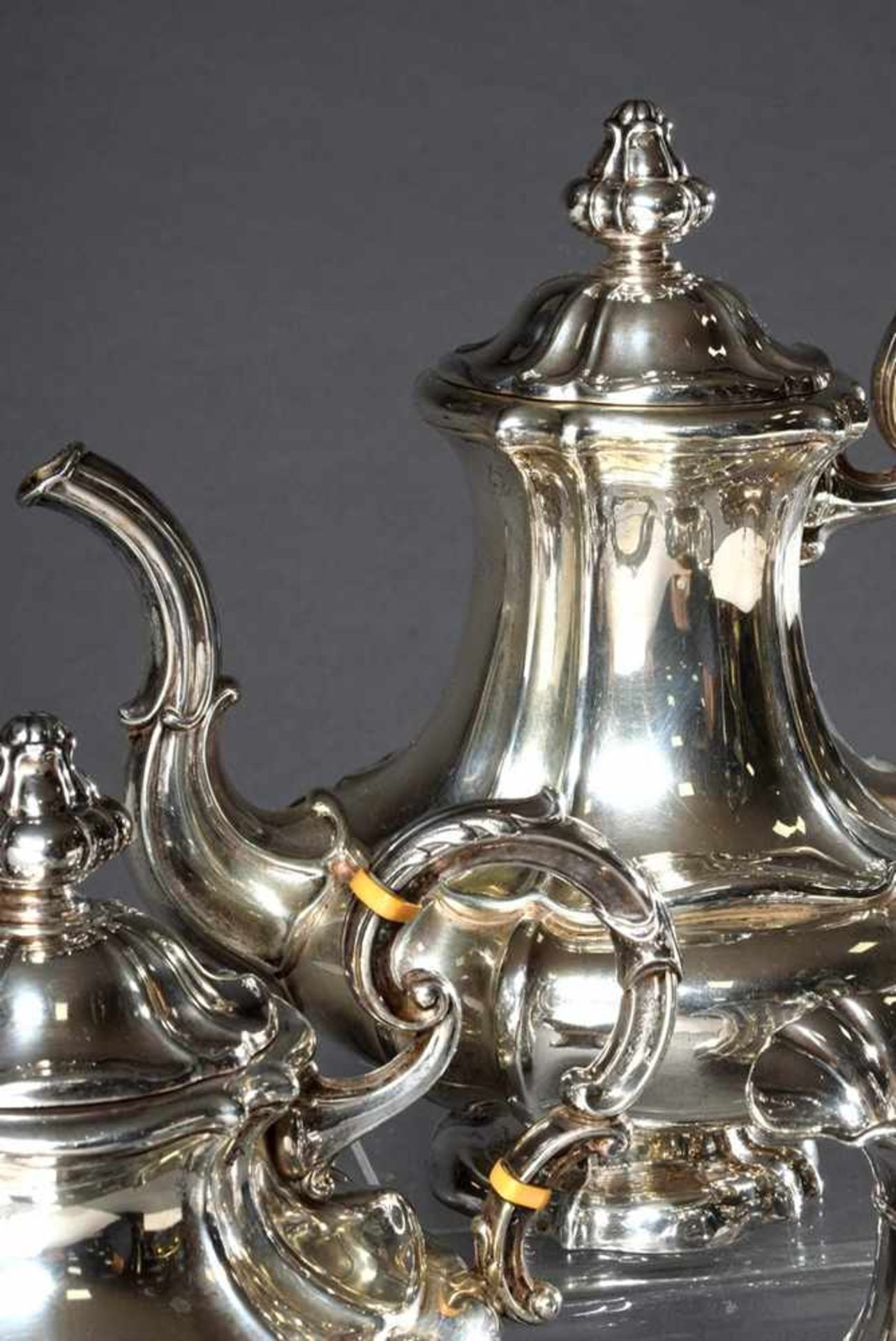 4 Teile Kaffee-Tee-Set in Spätbiedermeier Façon, Posen/Bruckmann & Söhne, Silber 835, 1864g, H. 11- - Image 6 of 7