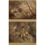 2 Diverse vergoldete Rahmen mit Druckgrafiken "Szenen nach Watteau", 34x41/34x38cm, etwas defekt2