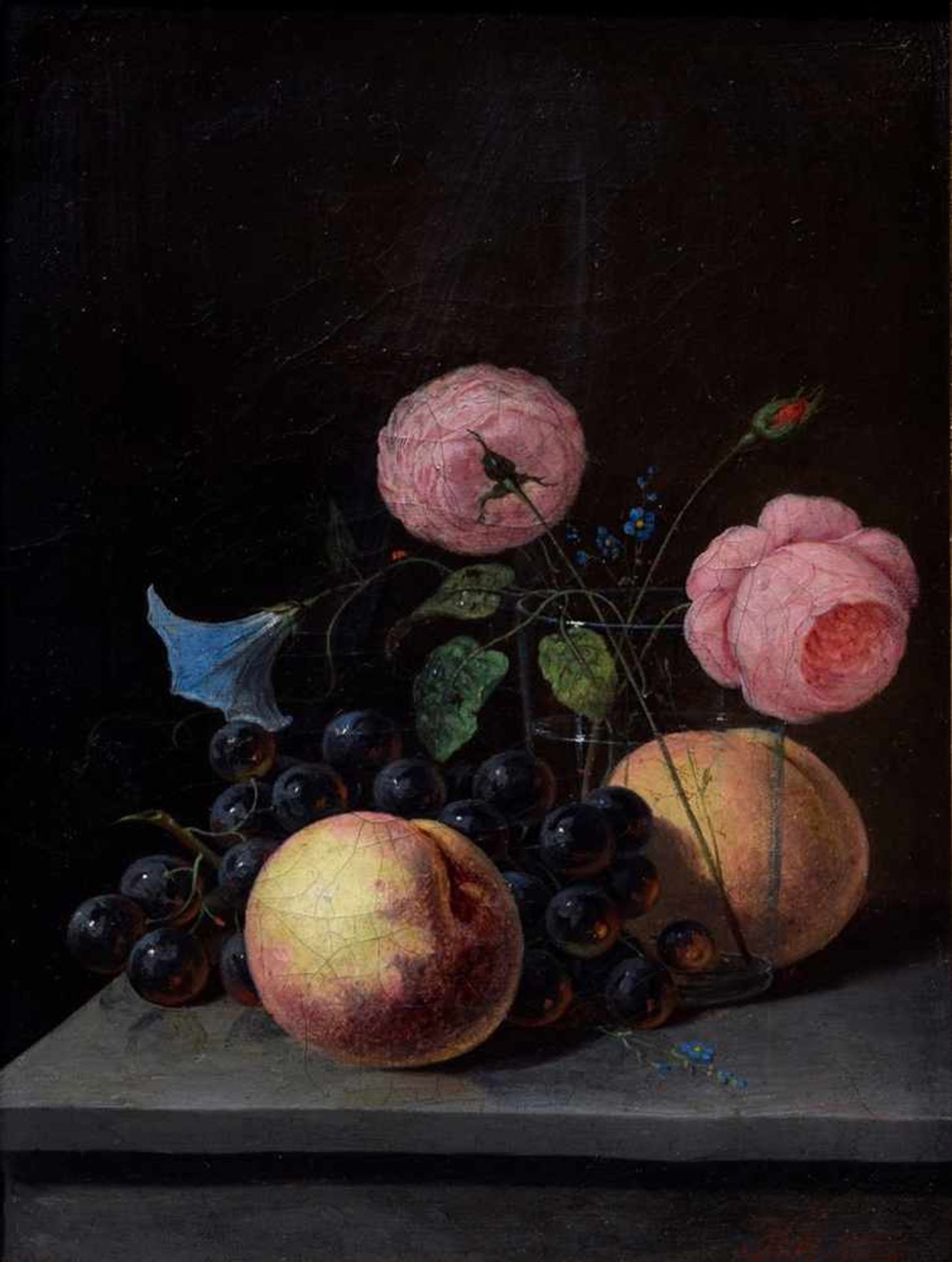 Dänischer Maler des 19.Jh. „Obst und Blumen“ 1881, Öl/Leinwand, u.r. monogr. "HR" (?)/dat.,