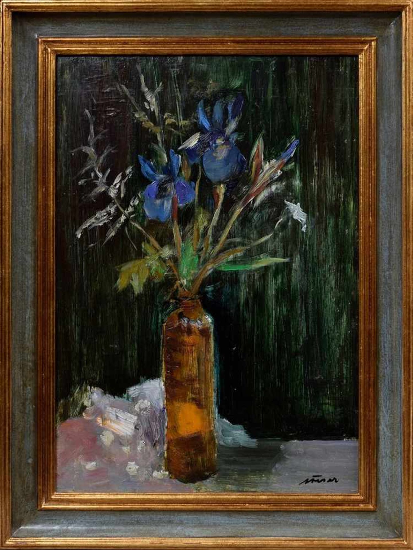 Feser, Albert (1901-1993) „Blumenstillleben in gelber Vase“, Öl/Platte, u.r. sign., verso - Bild 2 aus 3