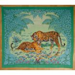 Hermès Pareo "Zwei Tiger", 100% Baumwolle, 145x165cmHermès Pareo "Two Tigers", 100% cotton,