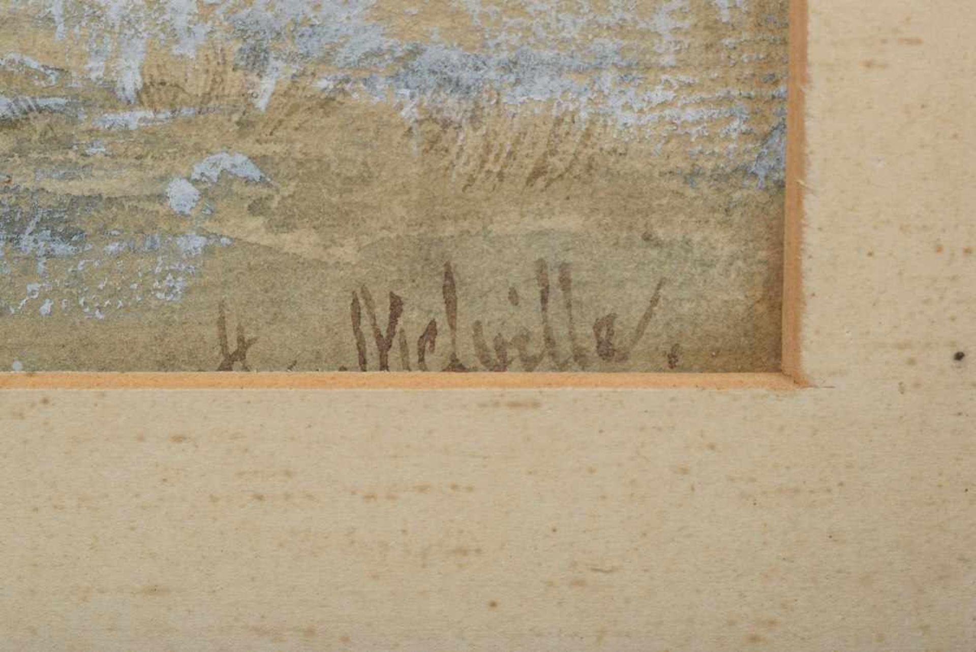 Melville, Harden Sidney (1837-1881) "Pferdeschlitten im Winter", Gouache, u.r. sign., 22,5x29cm (m. - Image 3 of 3